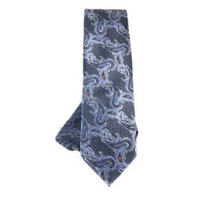 Barcelona Cravatte Men's Tie Hanky Set Charcoal Navy Silver Orange Paisley 3.25"